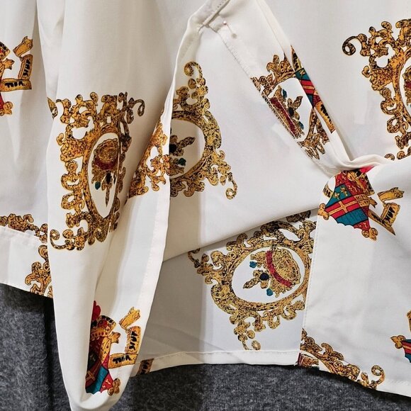 Hunters Run Shirt Womens‎ Size B6 White Gold Printed Long Sleeve Button Down - Picture 6 of 16